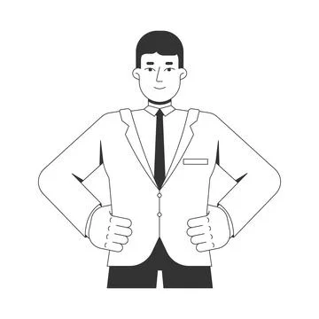 Ambitious professional leader in confident pose line art character Illustrazione stock
