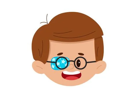 Amblyopia eye patch on boy face with eyeglasses isolated on white background. Stock Illustration