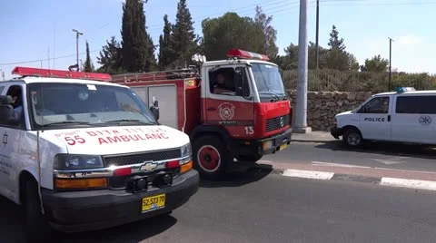 Ambulance and Firetruck driving Stock Footage