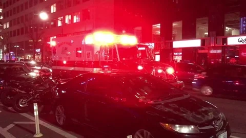 Ambulance With Blinking Lights at Night Stock Footage 82986678