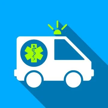Ambulance Car Flat Long Shadow Square Icon Illustrazione stock