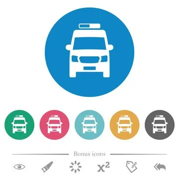 Ambulance car front view flat round icons Illustrazione stock
