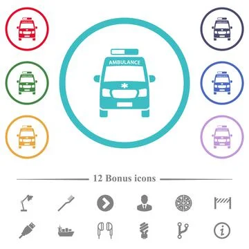 Ambulance car front view flat color icons in circle shape outlines Illustrazione stock