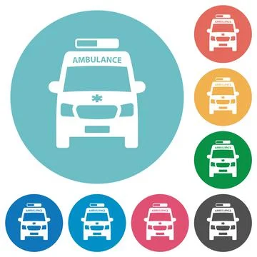 Ambulance car front view flat round icons Stock Illustration