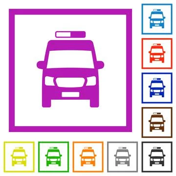 Ambulance car front view flat framed icons Illustrazione stock