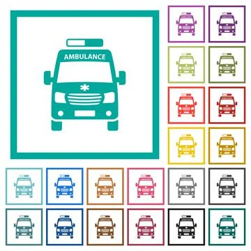 Ambulance car front view flat color icons with quadrant frames Illustrazione stock