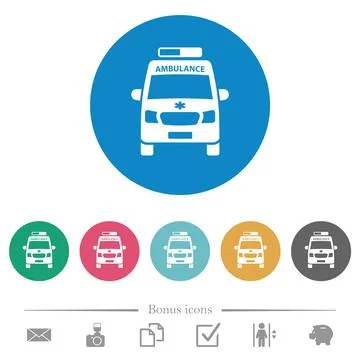 Ambulance car front view flat round icons Stock Illustration