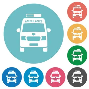 Ambulance car front view flat round icons Illustrazione stock