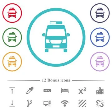 Ambulance car front view flat color icons in circle shape outlines Stock Illustration