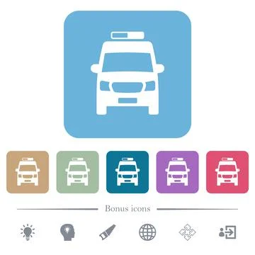 Ambulance car front view flat icons on color rounded square backgrounds Illustrazione stock