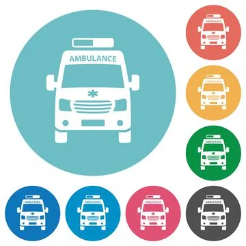 Ambulance car front view flat round icons Illustrazione stock