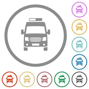 Ambulance car front view flat icons with outlines イラスト素材