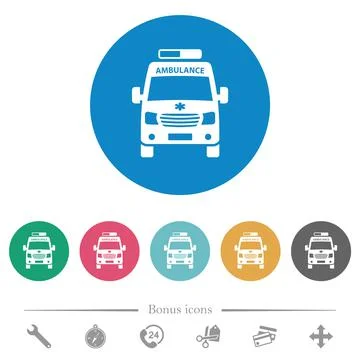 Ambulance car front view flat round icons 스톡 일러스트