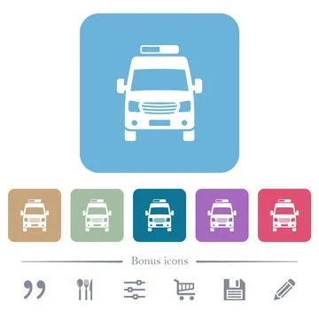 Ambulance car front view flat icons on color rounded square backgrounds Stock Illustration
