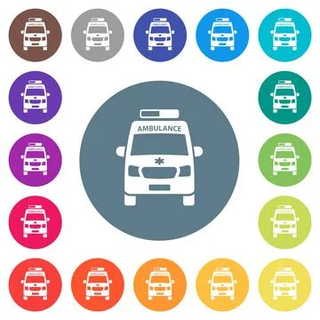 Ambulance car front view flat white icons on round color backgrounds イラスト素材