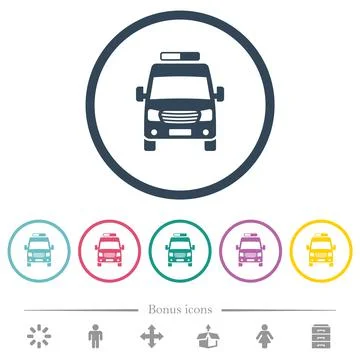 Ambulance car front view flat color icons in round outlines Illustrazione stock
