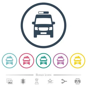 Ambulance car front view flat color icons in round outlines Illustrazione stock