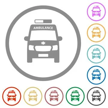 Ambulance car front view flat icons with outlines Illustrazione stock