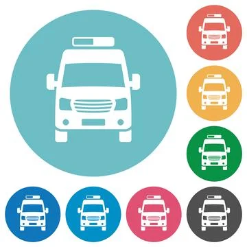 Ambulance car front view flat round icons Illustrazione stock