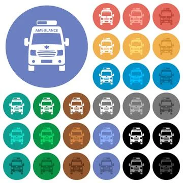 Ambulance car front view round flat multi colored icons Illustrazione stock
