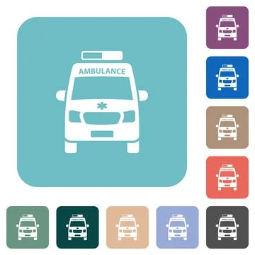 Ambulance car front view rounded square flat icons Illustrazione stock