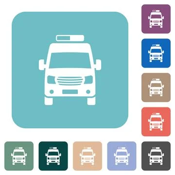 Ambulance car front view rounded square flat icons 스톡 일러스트