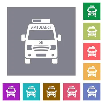 Ambulance car front view square flat icons Illustrazione stock