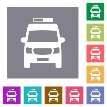 Ambulance car front view square flat icons Stock Illustration