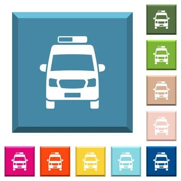 Ambulance car front view white icons on edged square buttons Stock Illustration