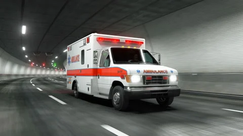 Ambulance car rides trough tunnel 3d rendering Stock Footage
