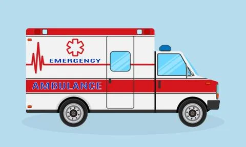 Ambulance car side view. Emergency medical service vehicle. Medics transporta Stock Illustration