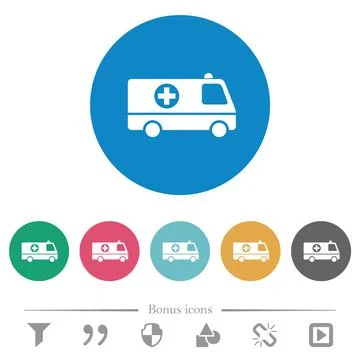 Ambulance car side view flat round icons Illustrazione stock