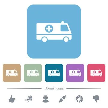 Ambulance car side view flat icons on color rounded square backgrounds イラスト素材