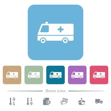 Ambulance car side view flat icons on color rounded square backgrounds イラスト素材