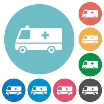 Ambulance car side view flat round icons Illustrazione stock