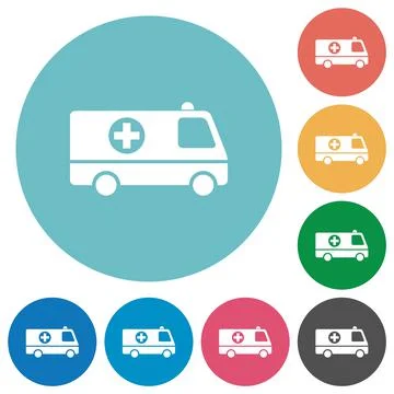Ambulance car side view flat round icons Illustrazione stock