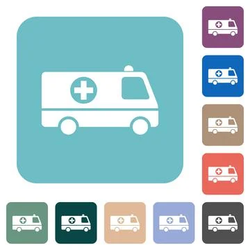 Ambulance car side view rounded square flat icons Stock Illustration