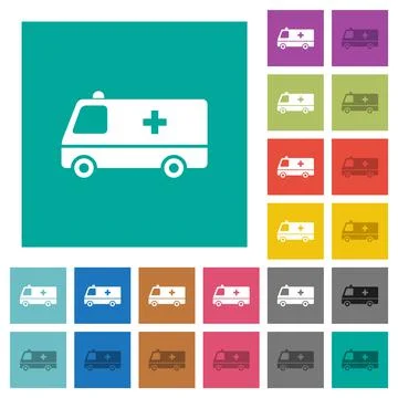 Ambulance car side view square flat multi colored icons Illustrazione stock