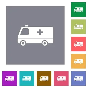Ambulance car side view square flat icons Stock Illustration