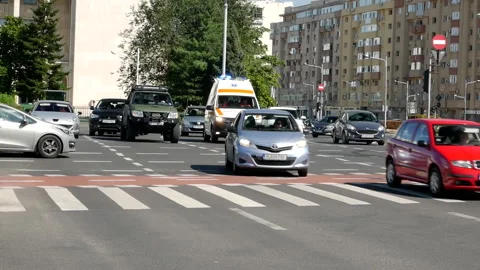 Ambulance car on the streets of Bucharest. Emergency medical service in Romania. Stock Footage 139136751