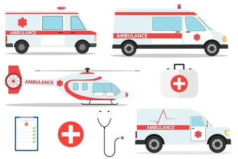 Ambulance car vector emergency ambulance-service vehicle or van and medical. Stock Illustration