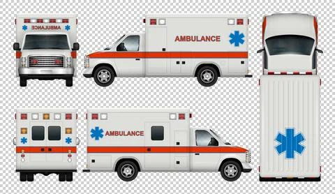 Ambulance car vector mockup side, front, back, top view Stock Illustration