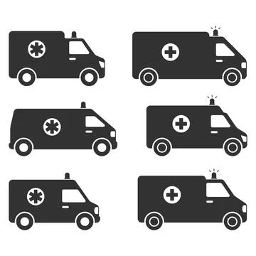 Ambulance car vector silhouettes collection set for emergency medical aids Stock Illustration