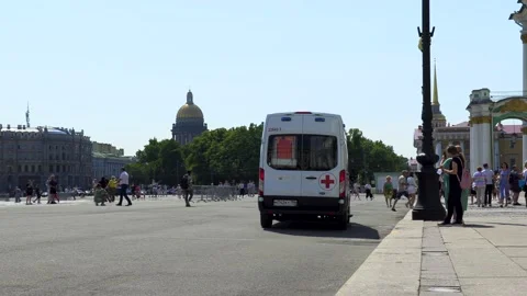 Ambulance. On the central city square. Stock Footage 199782792