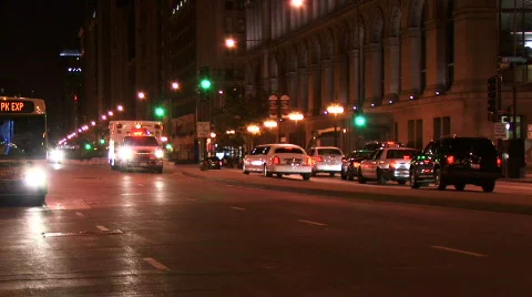 Ambulance on City Street at Night Stock Footage