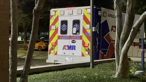 Ambulance close up, night, 4k Video stock 147740272