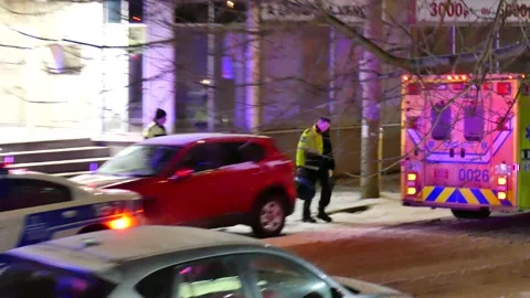 Ambulance during winter with snow Stock Footage 139663828
