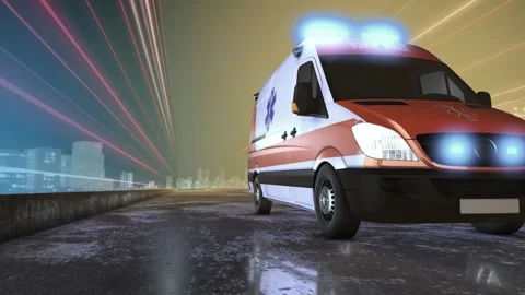 Ambulance. An emergency call. Perspective. Night track. Stock Footage 282010060