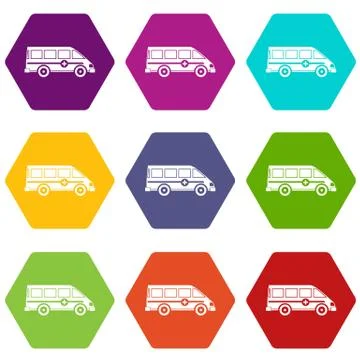 Ambulance emergency van icon set color hexahedron イラスト素材