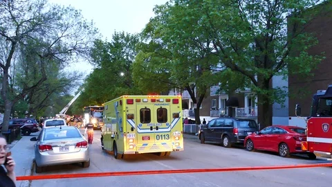 Ambulance at fire scene Stock Footage 114752986